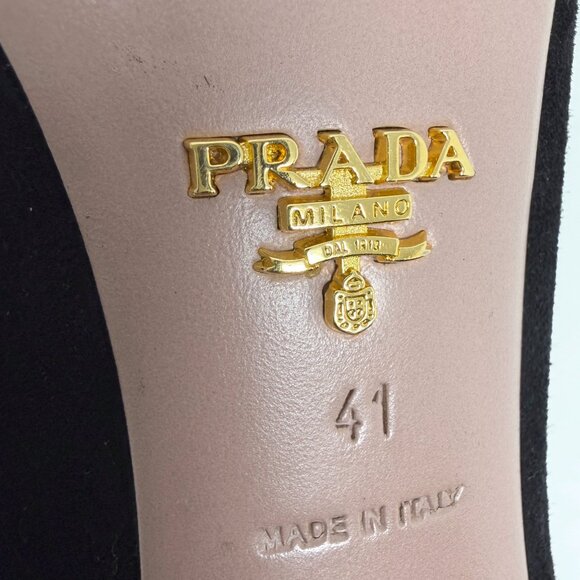 Prada Black Suede Heels Bow Detail Size 41 Vintage Old Money Quiet Luxury - Picture 7 of 10